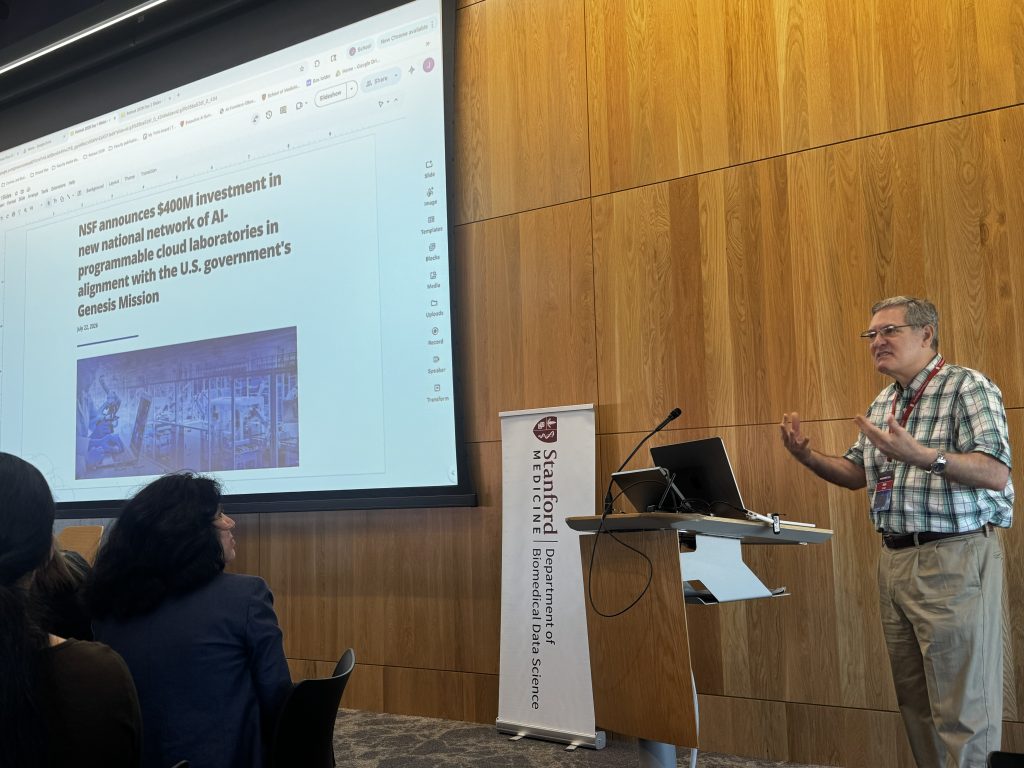 Mark Musen giving lightning talk at the 2026 DBDS Retreat.