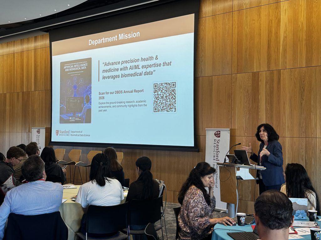 Sylvia Plevritis speaking at the 2026 DBDS Retreat